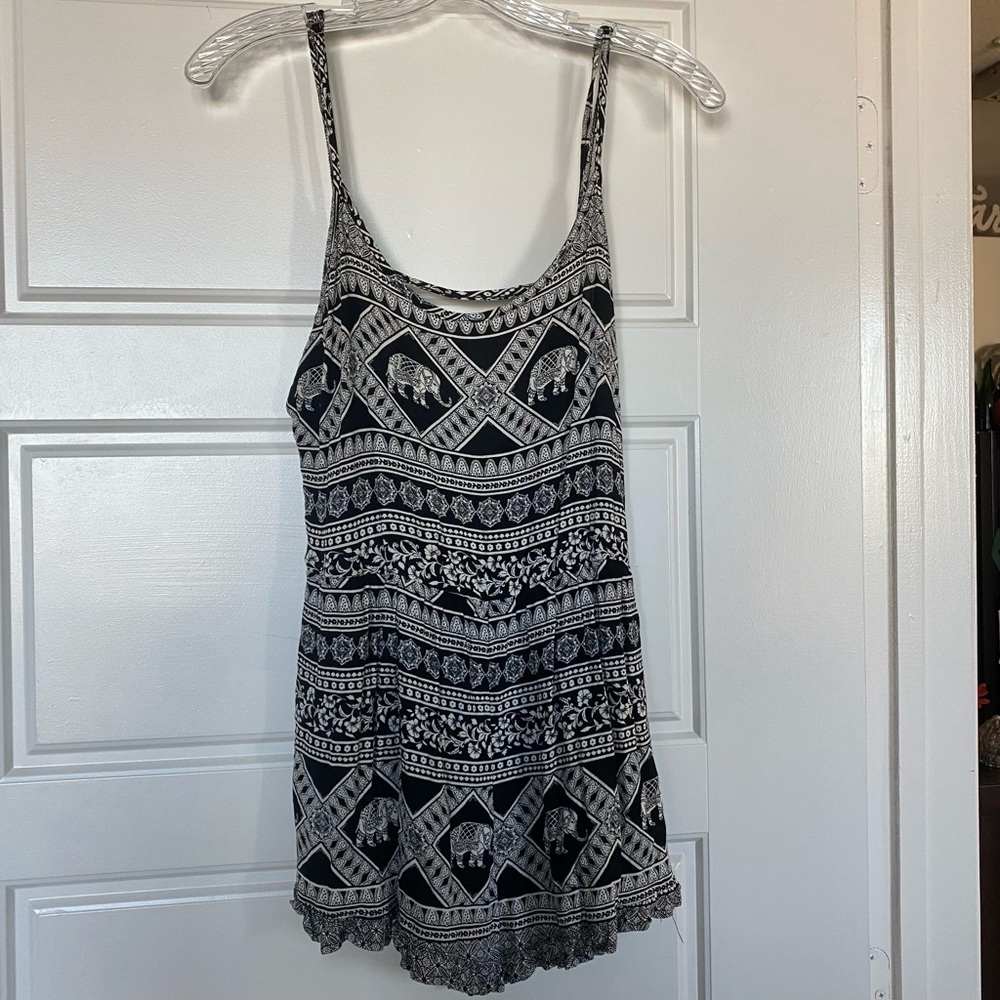 Boho Mandala/Elephant Black/White Romper Adjustable Straps - Size M - Forever 21